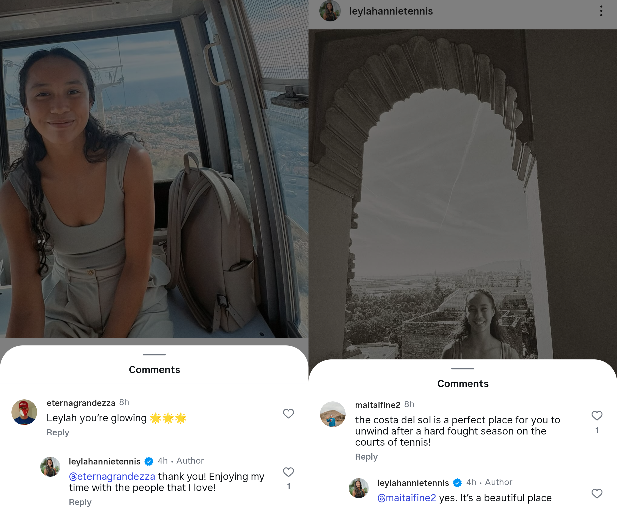 Screen grab of Leylah Fernandez's comments